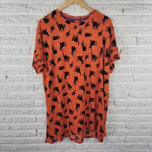 Celebrate Womens XL Halloween Pajama Top Orange Cat Print Short Sleeve ORA22XE